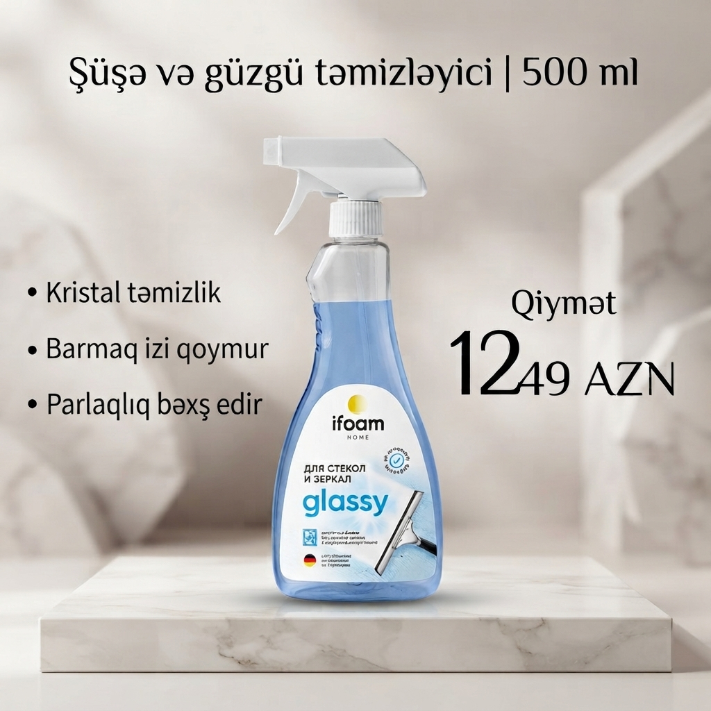 Şüşə və güzgü təmizləyici - barmaq izi qoymayan və parlaqlıq bəxş edən vasitə 🌟 
