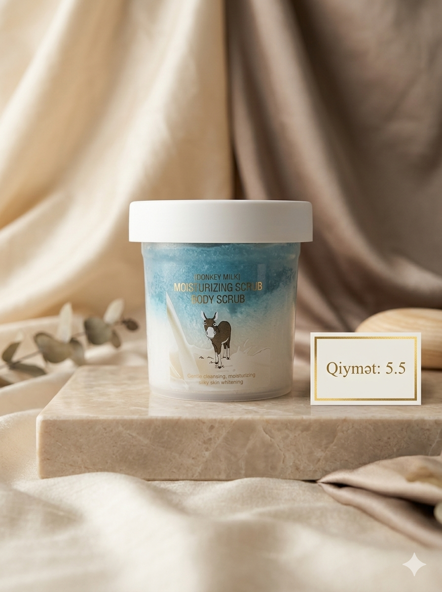 Bədən Skrabı (Donkey Milk): 250 ml — Ölü dərini təmizləyir, yumşaldır.